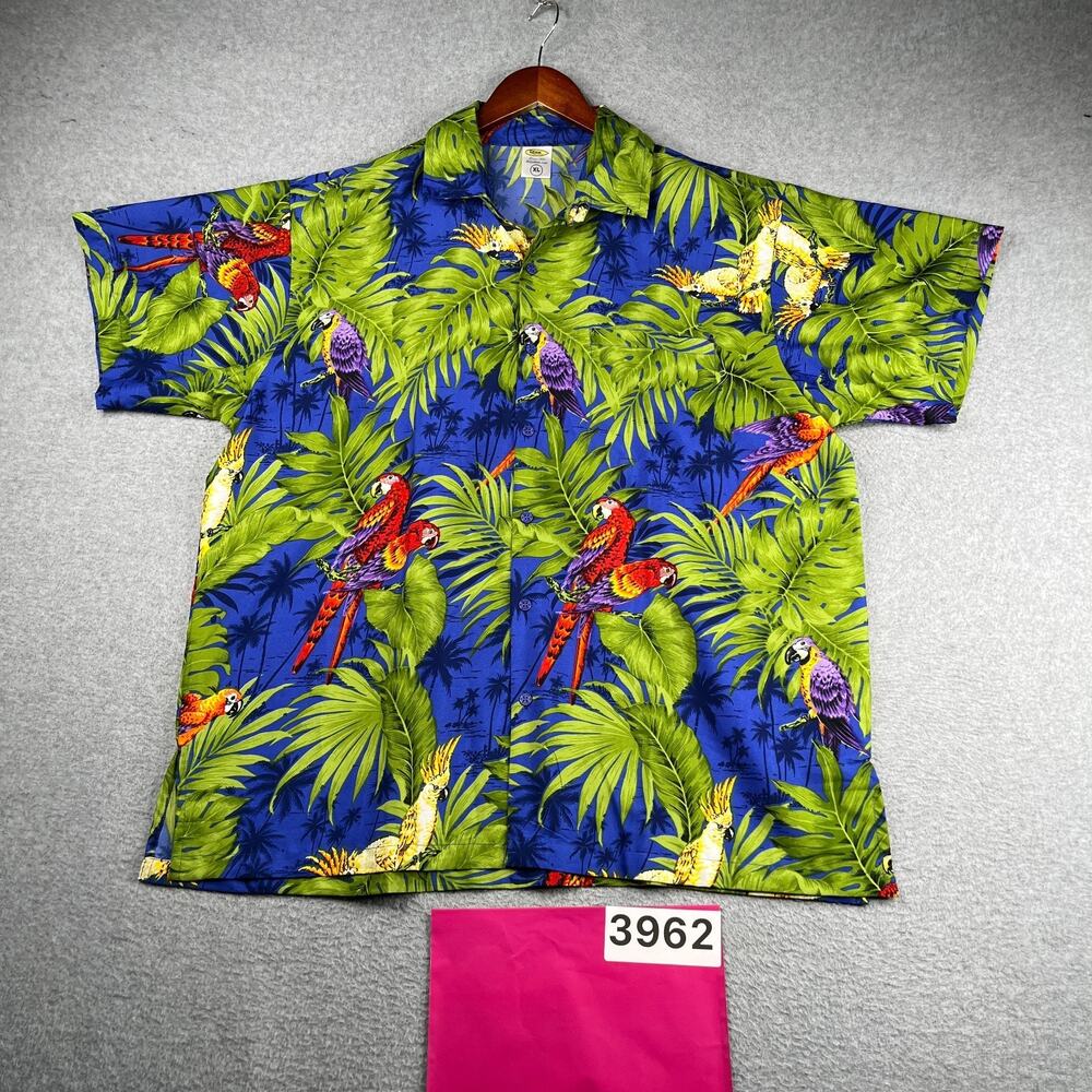 Rima Tropical Parrot Print Shirt Lightweight Casual Button Up Short Sleeve XL